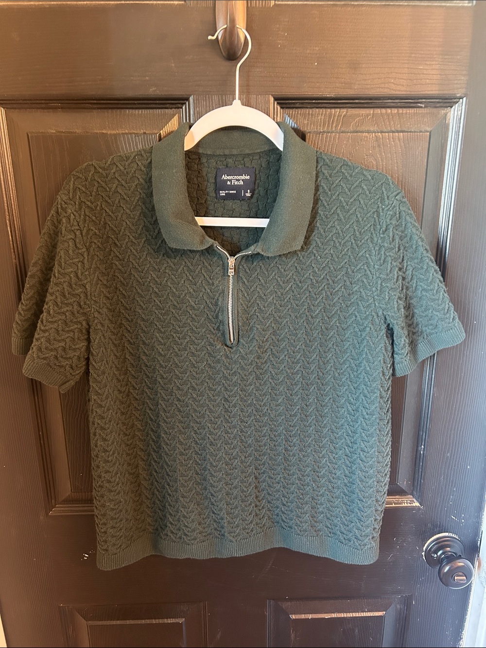 Abercrombie & Fitch Olive Green Textured Zip Polo
